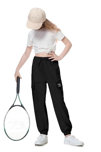 Image of SANGTREE Girl's&Women's 2 Packs Cargo Pants Elastic Waist Drawstring Tapered Multi Pockets Cargo Jogger Pants