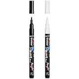 Overseas Paint Pens Paint Markers - White & Black Permanent Markers Acrylic Paint Pens 2 Pack, Water Based, Waterproof, 0.7mm Extra Fine Marker Pen for Wood, Metal, Rock, Plastic, Glass, Canvas