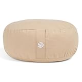 MYLILY Yogakissen Meditationskissen – Yoga Kissen rund Ø 29 cm – 10 cm flach & 255 g leicht – Sitzkissen Boden mit waschbarem Baumwoll-Bezug – vegan – Beige