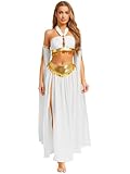 Zaldita Womens Belly Dance Costume Set Halter Crop Top Chiffon Skirt with Removable Sleeves Carnival Outfit White Small