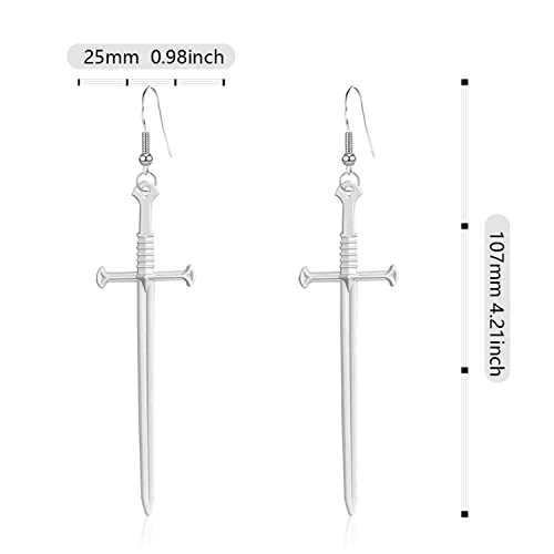 Wuweijiajia Unique Retro Gothic Long Sword Hook Earrings Vintage Silver Punk Style Knife Dangle Drop Earrings For Women Girls Trendy Men Statement Jewelry Gifts (Style-4-White) #TOP6