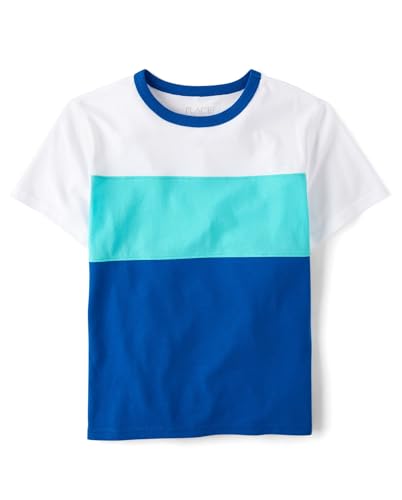 The Children's Place,Boys,Short Sleeve Crew Neck T-Shirts,White Colorblock,Large