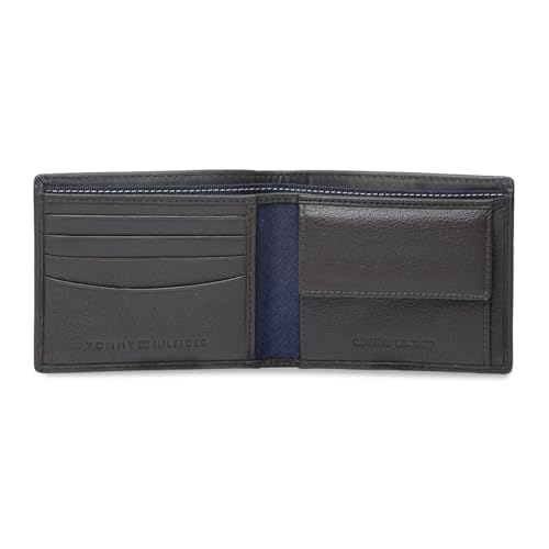 Image of Tommy Hilfiger Men's Leather Wallet Colatina | Solid Brown Bi-Fold with Global Coin Pocket, 4 Card Slots | Stylish Purse for Gents