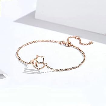 Belons Bracelet à breloques pour femme en argent sterling 925 - Motif chaton - Bracelet de cheville Belons Bracelet à breloques pour femme en argent sterling 925 - Motif chaton - Bracelet de cheville
