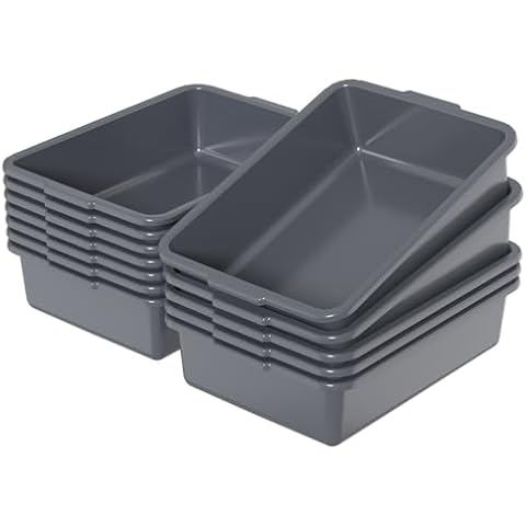 Vababa 12-Pack Plastic Commercial Bus Box, 13 L Kitchen Bus Tub, Gray Cover