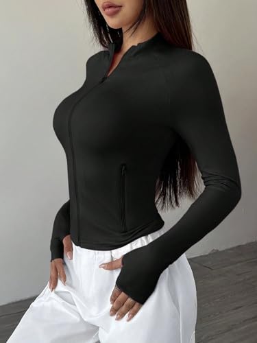 Chic Women's Casual Coat - Black Long Sleeve Zipper Jacket in X-Small for Effortless Style - Image 4