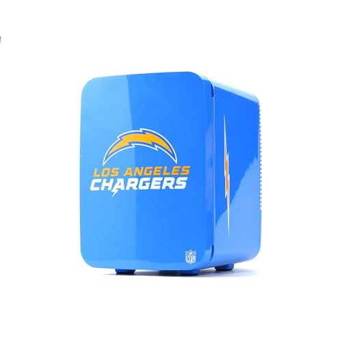 Image of Ukonic NFL Los Angeles Chargers 15-Can Mini Fridge 10L - AC /DC Powered, Official Team Colors & Logo, Portable Cooler for Tailgates, Home, Office, or Car