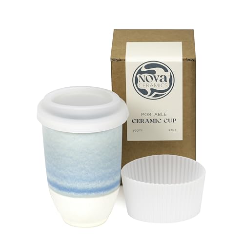 Image of NOVA CERAMICS Travel Mug - Portable Coffee To Go Mug Microwave & Dishwasher Safe Coffee Cups Reusable - Gifts For Women Men Him Her 12oz - Lagoon