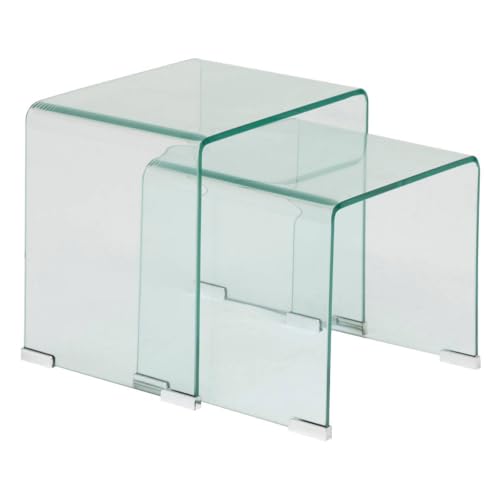 Atmosphera - Tables Gigognes Emboîtables Lenia, Lot de 2 - Verre Trempé Transparent, Pieds...