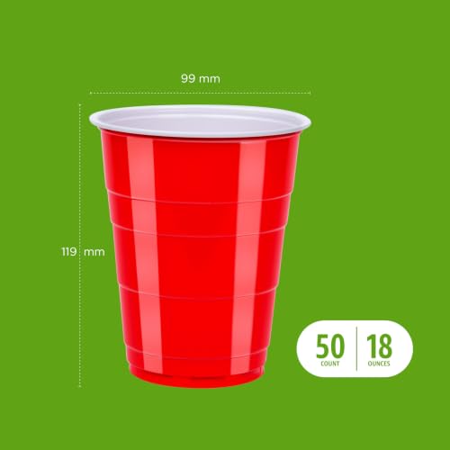Amazon Basics Disposable Plastic Party Cups, Red, 18oz, 50 Count, Packaging May Vary - image 4