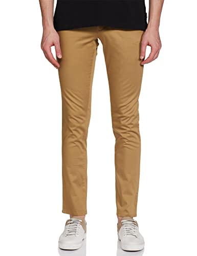 Image of Parx Men Men's PLEATLESS Low Rise Tapered FIT Dark Khaki Formal Trouser