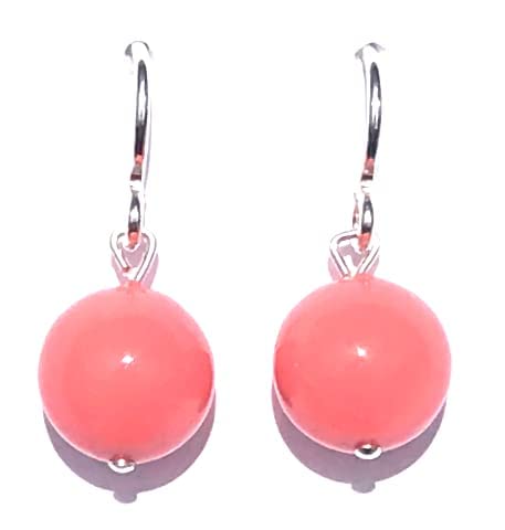PENDIENTES DE COLORES DE PLATA (BOLA CORAL CLARO SINTETICO)