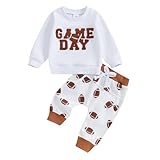 FYBITBO Toddler Baby Boy Girl Football Outfit Game Day Embroidery Sweatshirt Top Jogger Pants Set 2Pcs Fall Winter Clothes (White, 0-6 Months)