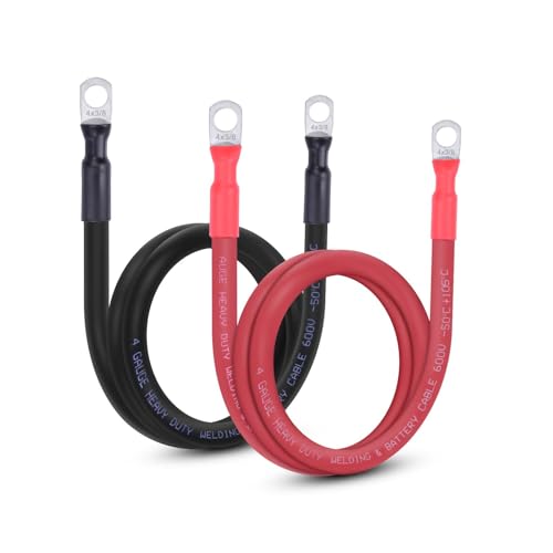 Image of 4 AWG Flexible Battery Cable with 3 /8 inch Terminals - OFC Pure Copper Inverter & Welding Wire for Automotive Solar RV Motorcycle (Red + Black 3FT Pair)
