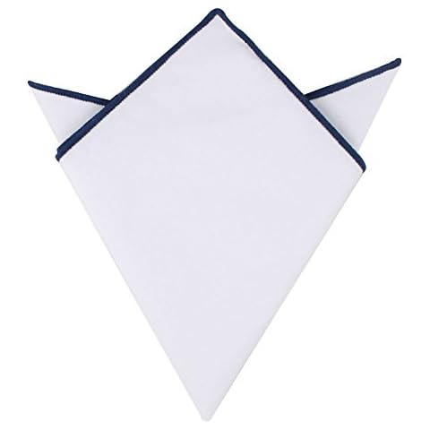 Navy Edge Cotton Pocket Square Linen Handkerchief Hanky 5 Yr Warranty, White, M Cover