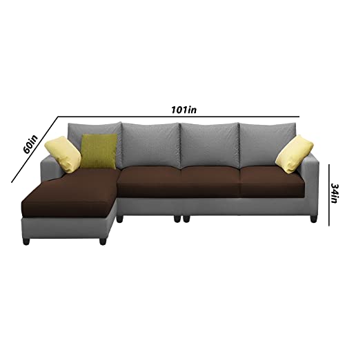 Image of Jian LHS 6 Seater L Shape Sofa Set Living Room (Brown Grey Fabric)