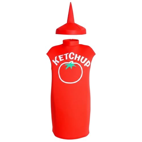 Traje de botella de ketchup para adultos, disfraz de comida divertido y ligero de poliéster