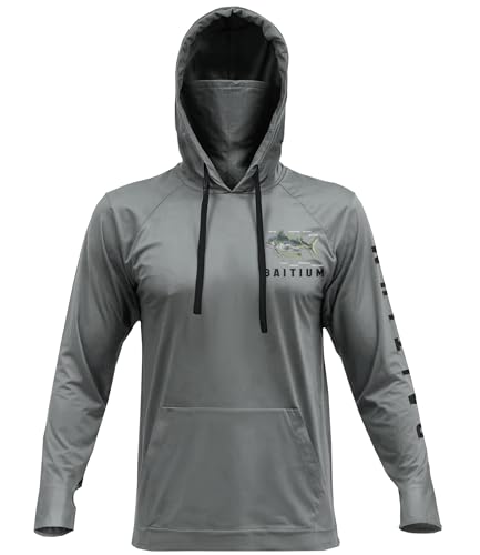 fishing shirts for men,upf50 hooded long sleeve with gaiter, sun protection dry fit apparel, cooling moisture wicking with face mask, fishing clothes for men - yellowfin (xx-large, grey)