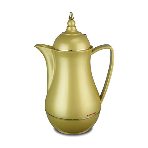 ROTPUNKT Isolierkanne 911 SEMA 1,0 l I Premium Thermokanne I Thermoflasche I hochwertig I Glaseinsatz I hält bis zu 24 std heiß I golden sepp