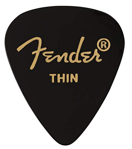 Fender® »351 SHAPE CLASSIC PICKS« Médiators en Celluloïd – Forme: 351 – Pack de 12 – Épaisseur: Thin – Couleur: Noir - Les Beatles, Paul McCartney, John Lennon, RIngo Starr, George Harrison Fender® »351 SHAPE CLASSIC PICKS« Médiators en Celluloïd - Forme: 351 - Pack de 12 - Épaisseur: Thin - Couleur: Noir