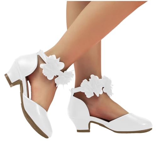 IWIHMIV Girls Closed Toe Low Chunky Heels Sandals Dress Shoes Flower Girl Ankle Strap Wedding Party School Shoes3