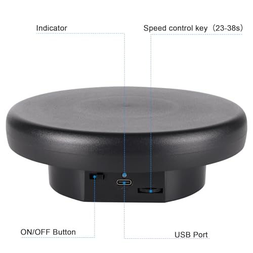 Image of 360 Electric Rotating Platform with Type-C Cable, 6.3in / 15lb Motorized Rotating Display for Jewelry Photography Products Live Show Video shoot, Mushroom Rotating Stand for 3D Model Cake Black