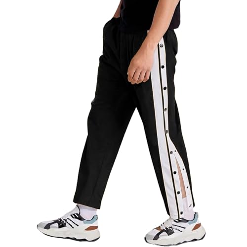 Mens Tear Away Basketball Pants Open Bottom High Split Snap Sweatpants Loose Fit Casual Post Surgery Trousers