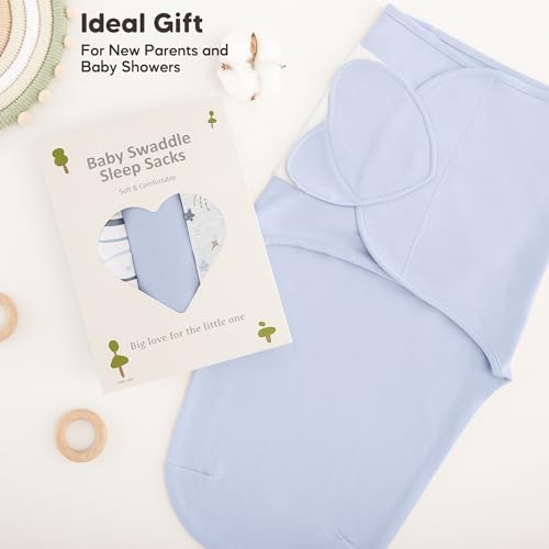 Image of Susurration Swaddle Sleep Sacks 3 Pack 100% Muslin Cotton Swaddle Blanket Small Baby Wrap for 3-6 Months Newborn Sleep Sack Girls,Boys,Infants Essentials,Adjustable Wearable Sleeping Sack(Blue)