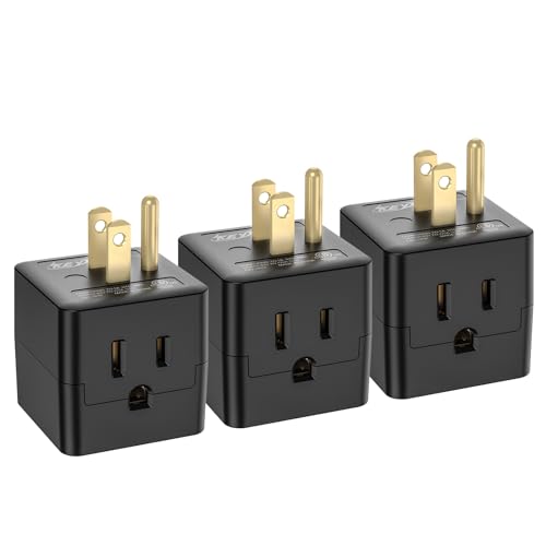 [ETL Listed] 3-Pack 3 Outlet Wall Adapter Grounded 3-Prong Cube Tap Outlet Power Splitter Compact 3-Way Plug Adapter for Home Office or Travel (Black).