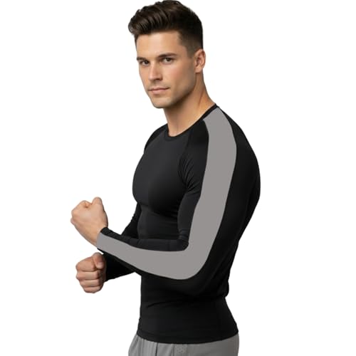 Image of NEVER LOSE Men's Workout Set Compression Shirt and Pants Top Long Sleeve Sports Tight Base Layer Suit Quick Dry & Moisture-Wicking (Compression Workout Set Combo)