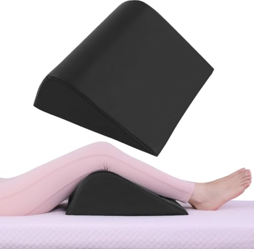 Image of HOMBYS Wedge Bolster Pillow for Legs,Knee Wedge Pillow for Massage Table,Triangle Massage Bolsters for Under Legs,PU Leather Waterproof Foam Tatoo Pillow (Black, 17.7 inchx17 inchx8 inch)