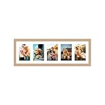 Oak Multi Photo Frame - Holds 5 x 6x4 Pictures, Family Collage Picture Frame for Wall Display, 8x26 Panoramic Frame Size, Pack of 1
