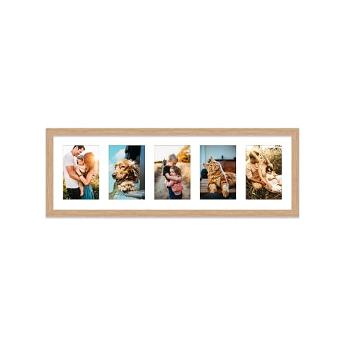 Oak Multi Photo Frame - Holds 5 x 6x4 Pictures Family Collage Picture Frame for Wall Display 8x26 Panoramic Frame Size Pack of 1