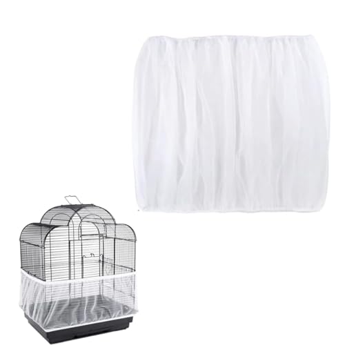 Cubierta de Jaula, Malla para Jaulas de Pájaros, Receptor de Semillas para Jaula de Pájaros, Malla Jaula Transpirable y Antipolvo, Circunferencia Ajustable 90-140CM, Altezza 25CM (Blanco)