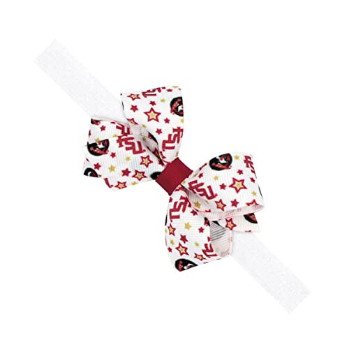 Wee Ones Divine Creations, Girls' Signature Collegiate Logo Print Grosgrain Hair Bow on Elastic Baby Band, One Size, Florida State