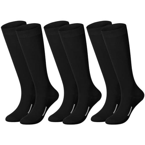 Haysandy 3 Pairs Baseball Socks Bulk Softball Sock Youth High Long Tube Soccer Football Team Boys Girls Adults Sport Sock(Black,M)