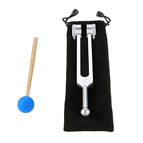 OM 136.1Hz Solfeggio Tuning Fork with Silicone Hammer Bag for Sound, Musical Instrument, Vibration, Heart Chakra Yoga
