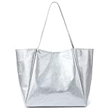 KALIDI - Bolso de mano grande de PVC para mujer, bolso de viaje de gran tamaño, Plateado, Large