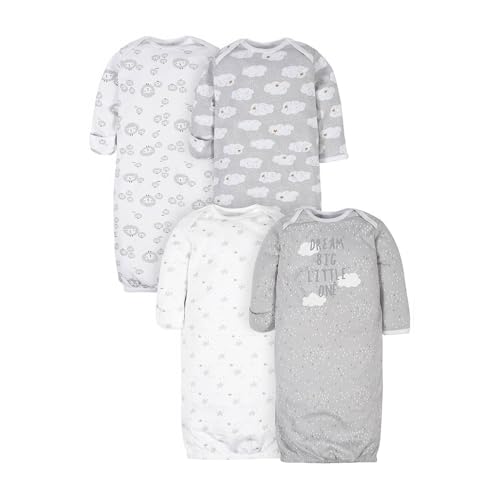 Image of Gerber Baby Girls 4-Pack Sleeper Gown - Soft Cotton Newborn Nightgowns, Elastic Hem Sleepwear Set for Infant Girls