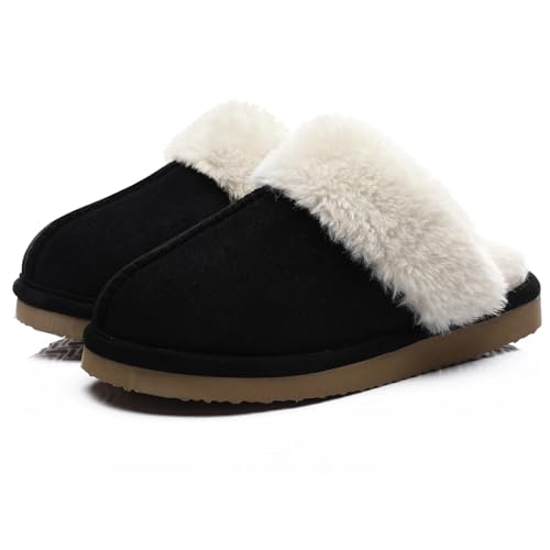 Chaussons moelleux en daim de qualité supérieure avec col fourrure