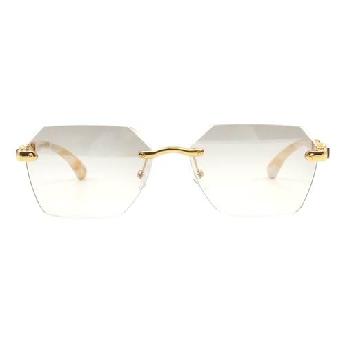 PASTL Rimless Sunglasses Square Rectangular Beveled Lens Big Cat Design UV4003