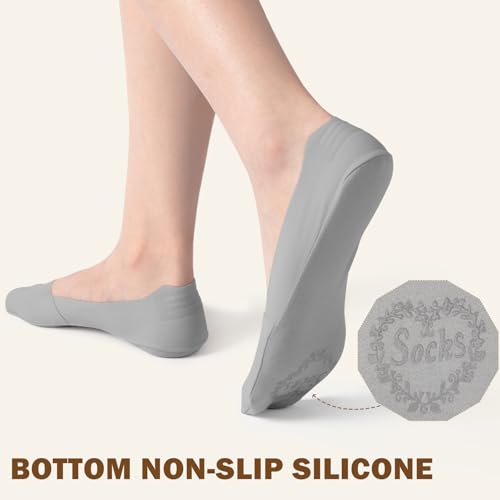 Image of Sofier No Show Socks Womens, Non Slip Low Cut 6 Pairs Thin Silky Dress Footies Liner Invisible Socks Flats Loafers Sneakers