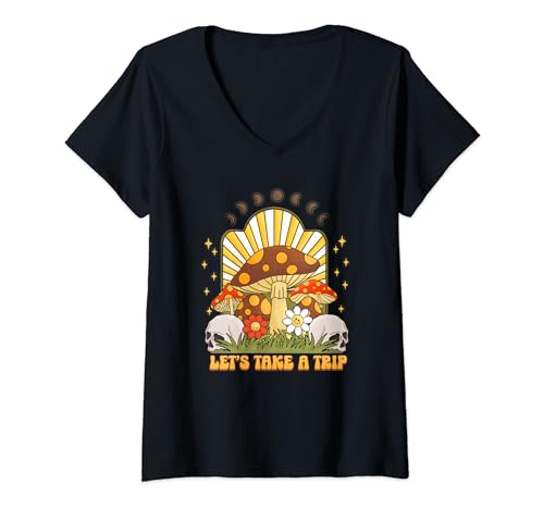 Mujer Take Trip Magic Mushroom Trippy Estética Cottagecore Camiseta Cuello V