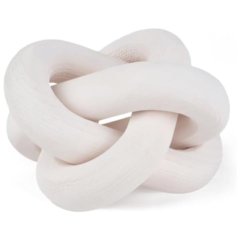 Yunjuhop 3-Link Wood Chain Link Decor,White Knot Decor,Coffee Table Decor,Hand Carved Farmhouse Decor for Home,Boho Decor for Shelf Entryway Table Scape Decoration (White) Cover