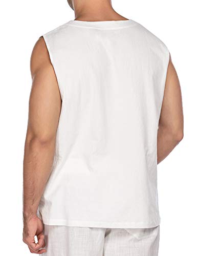 Coofandy Men's Cotton Linen Tank Top Shirts Casual Sleeveless Lace Up Beach Hippie Yoga Tops Bohemian Medieval Renaissance Pirate Tunic White #TOP2