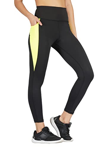 Imperative Women Quick Dry Gym Yoga Workout Sports Tights with Pocket | Outdoor Running Slim Fit Pants for Women |Leggings for Women (Black Grey)