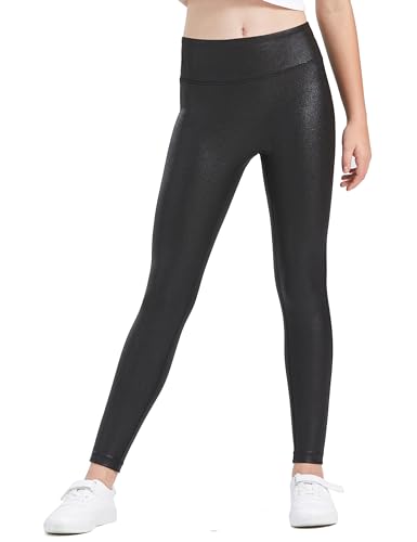 HARTPOR Faux Leather Leggings for Girls - High Waisted Stretch Pleather Leggings Teens Leather Pants