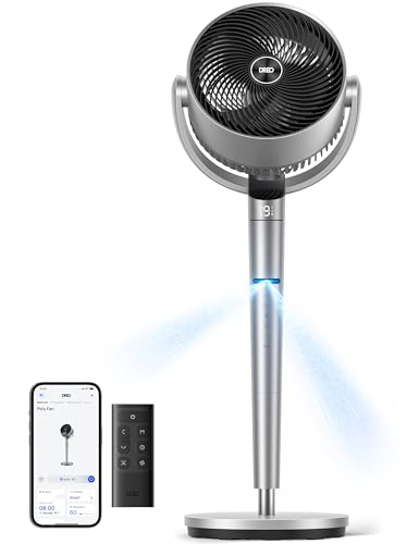 DREO Smart Fan for Bedroom, Position-based Oscillation, 150°+120° 3D Oscillating Fan, 110ft Pedestal Fans with Wi-Fi/Voice/Remote, Standing Fans Work with Alexa/Google, 9 Speeds, 6 Modes, 25dB, Silver