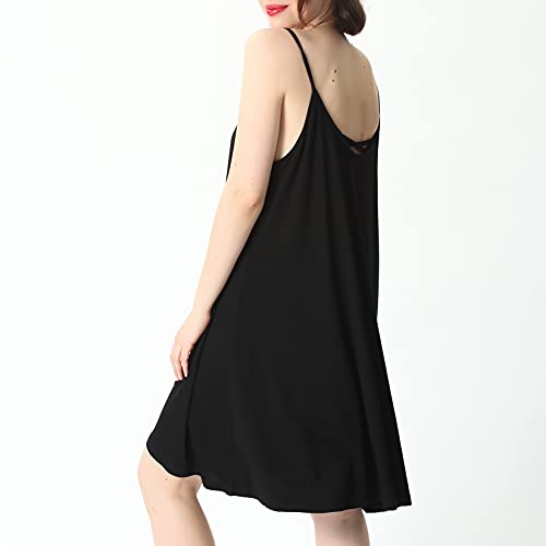 Lu's Chic Women's Bamboo Nightgown Sleepwear Cotton Cami Loungewear Plus Size Night Dress Soft Sleeveless Short Summer Camisole Pj Pajama Sleep Dress Black 3X #TOP2