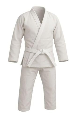 Premium Jiu Jitsu Gi – Lightweight 450 GSM Pearl-Weave BJJ Kimono, Durable Training & Competition Martial Arts Uniform, Mens BJJ Gi Set with Ripstop Pants & Free white belt (White, A1)